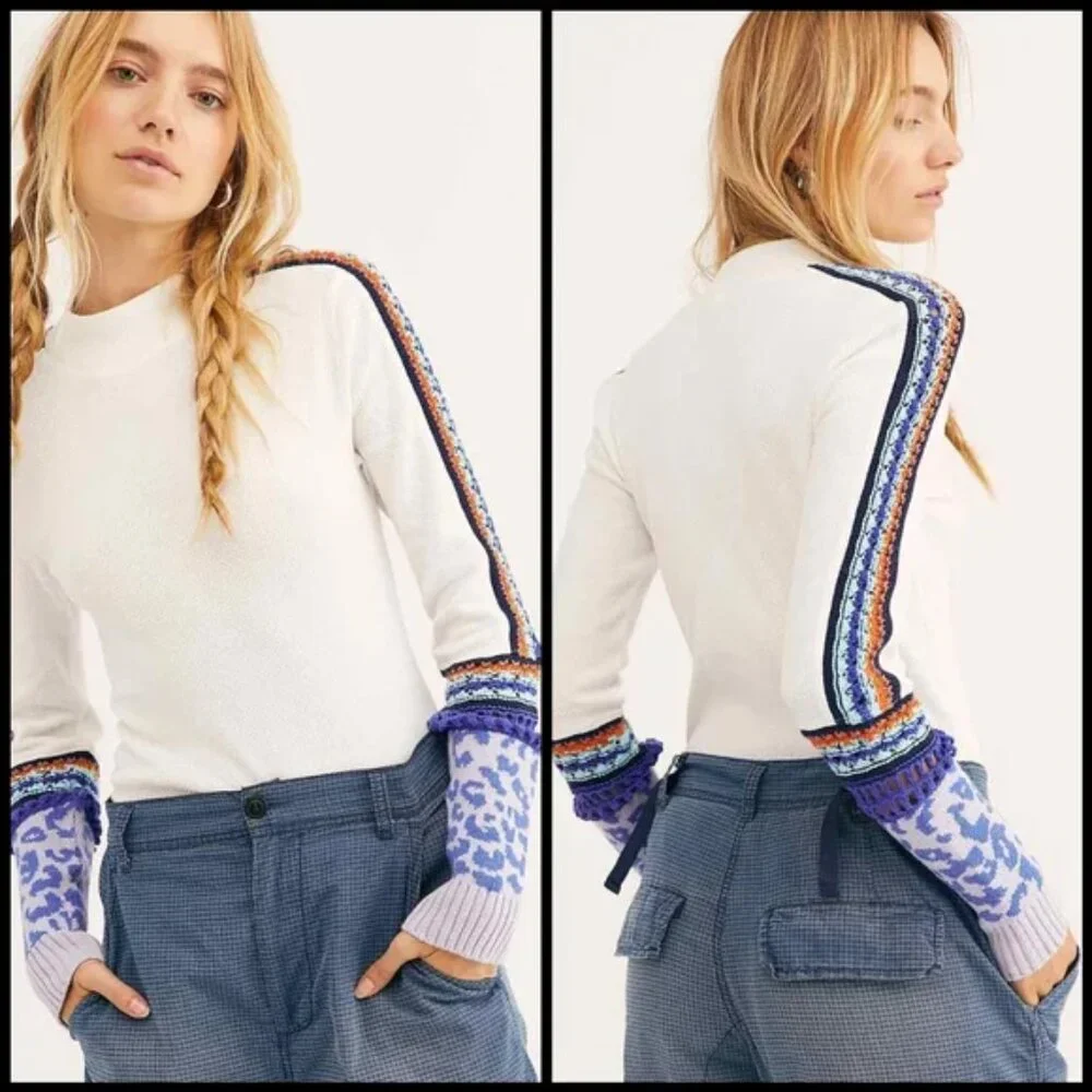 077 Free People Switch It Up Thermal Top Stretchy Knit Color Ivory NWOT Size XS